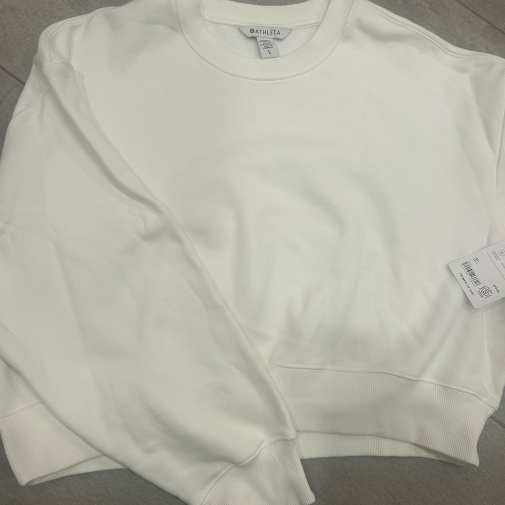 Athleta Women's Cropped White Crew Neck Sweatshirt - NWT